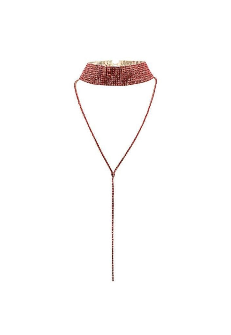 Colier choker - auriu - cu pietre rosii - Davie C4 -
