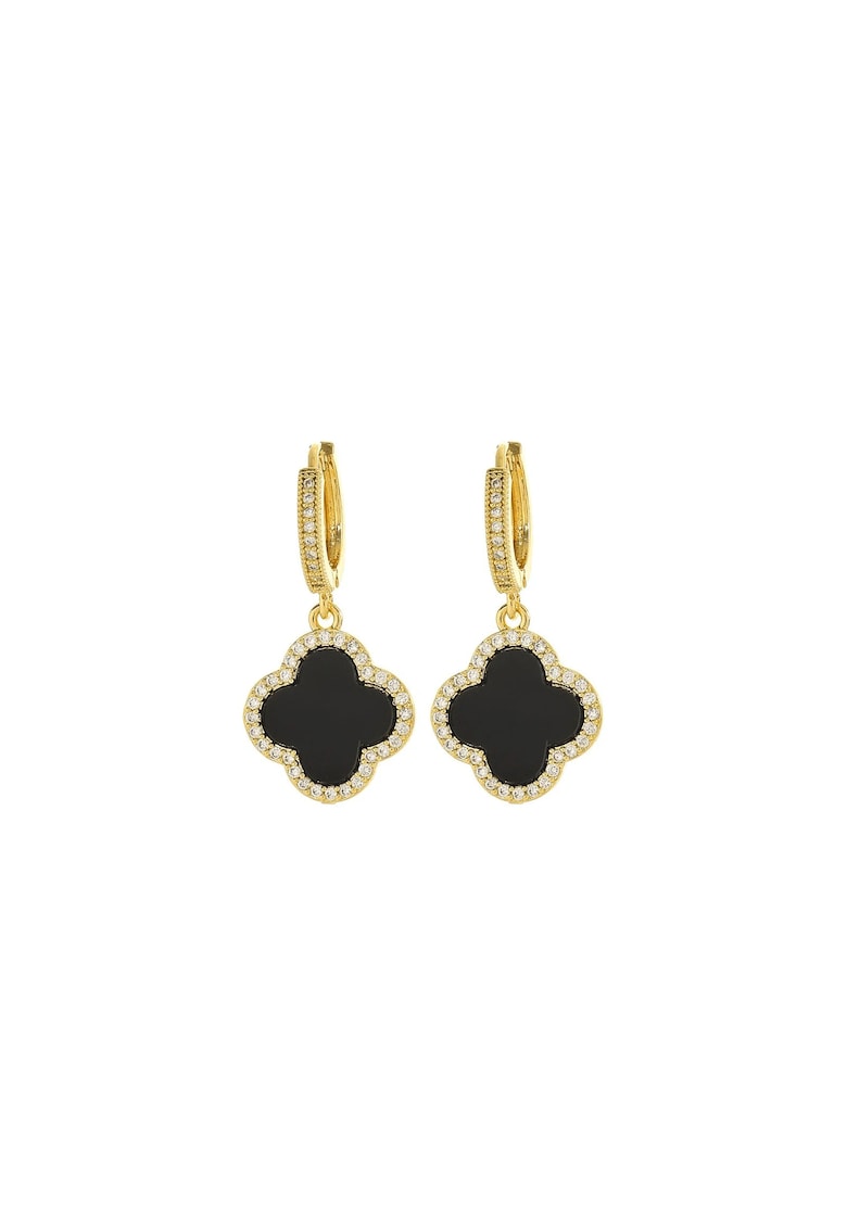Cercei aurii - din otel inoxidabil - forma de floricele negre - cu pietre din zirconiu - suflati cu aur 18k - Hansine C2