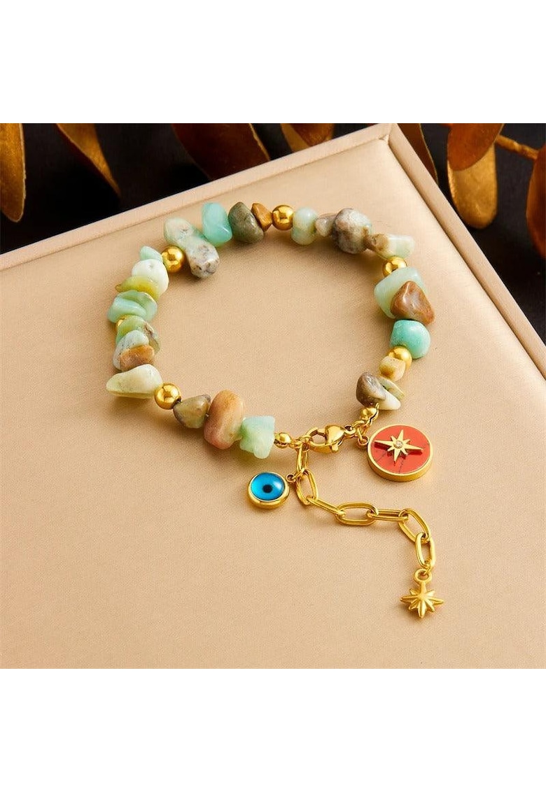 Bratara aurie - din otel inoxidabil - suflata cu aur 18k - cu pietre turquoise - Emma C3