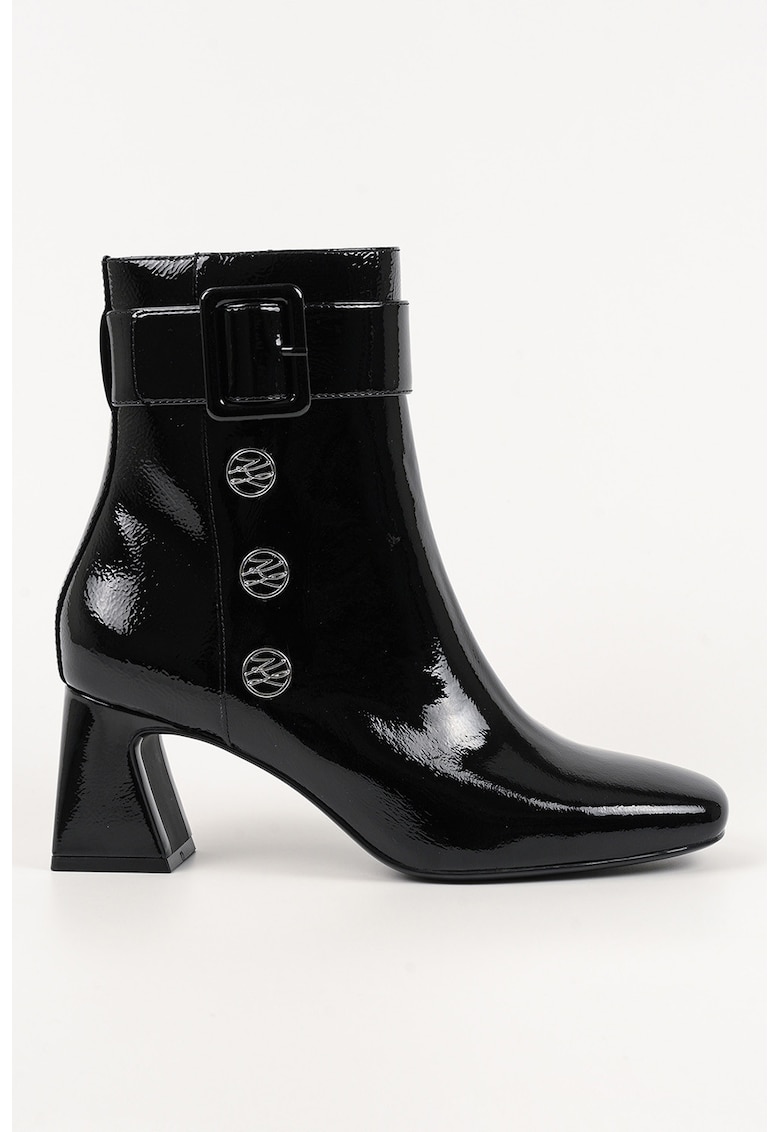 Botine cu toc masiv si logo - Negru