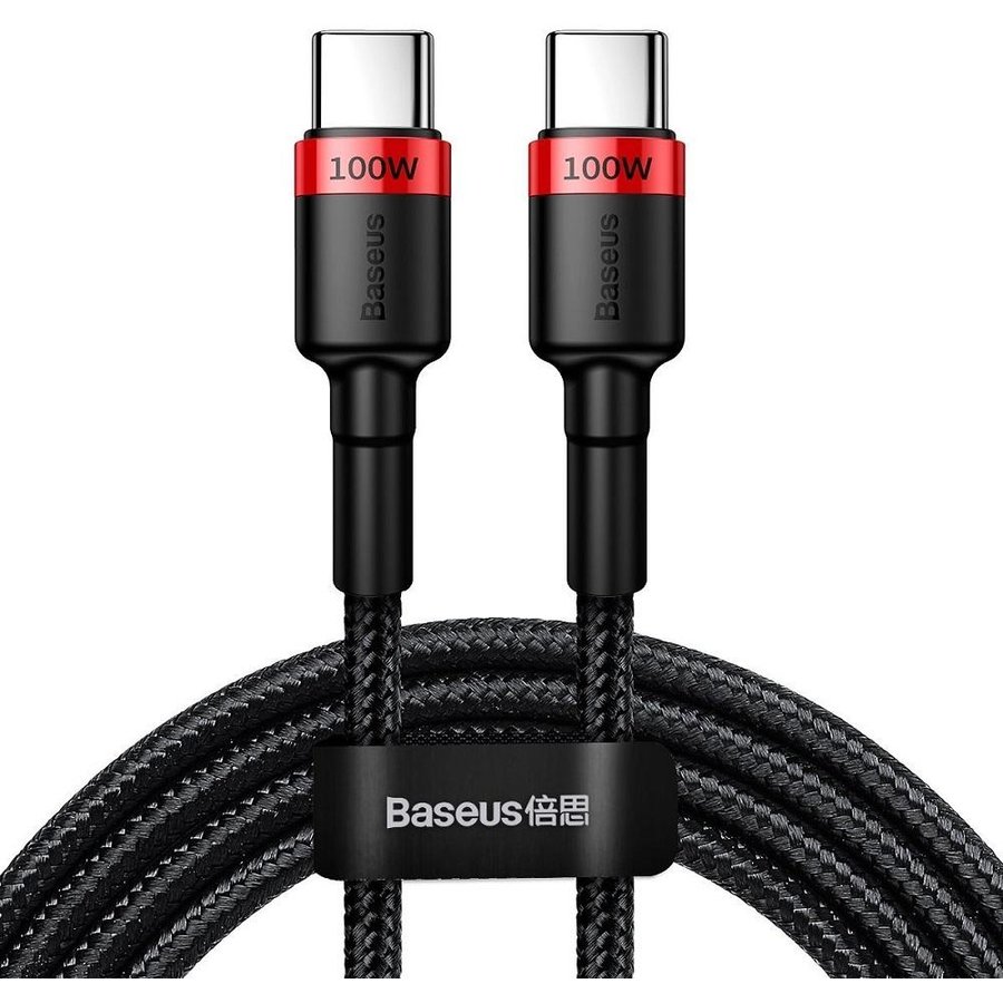 Cablu de date Cafule, 2xUSB Type-C, Quick Charge 3.0, 100W, 5A, 2m, Negru/Rosu