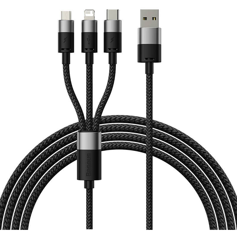 Cablu de date StarSpeed 3 in 1, USB Type-C/Lightning/Micro-USB, 3.5A, 1.2m, Negru