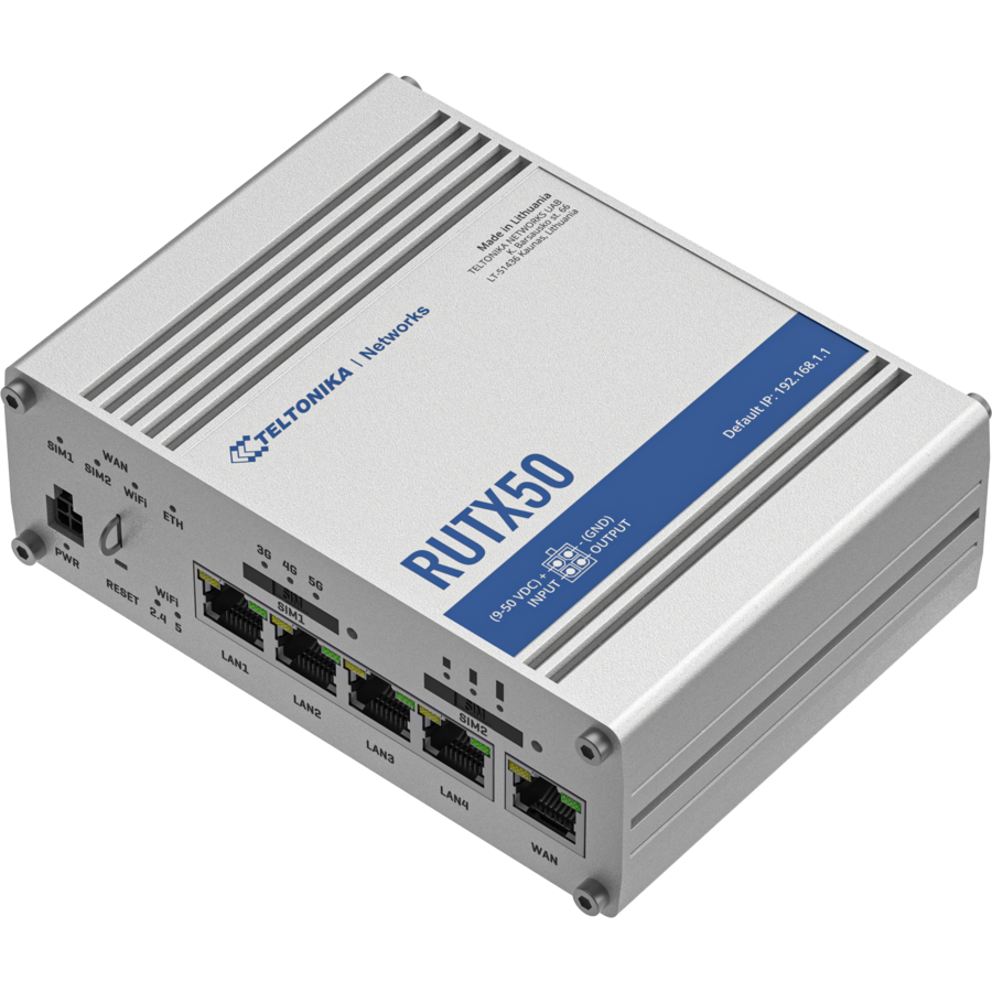 Router Industrial RUTX50 5G Dual SIM 5 Porturi Ethernet Gigabit Wi-Fi Dual Band Argintiu