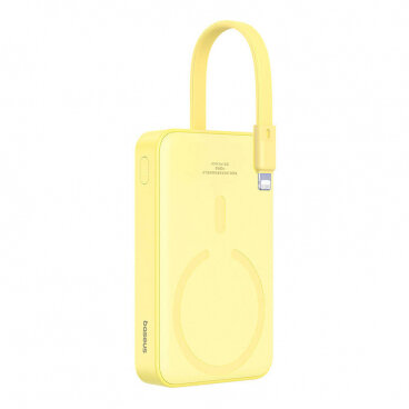 Baterie Externa Magnetic Mini 10000mAh 20W PD + FQI 1 x Lightning - 1 x QI - 1 x USB-C Galben