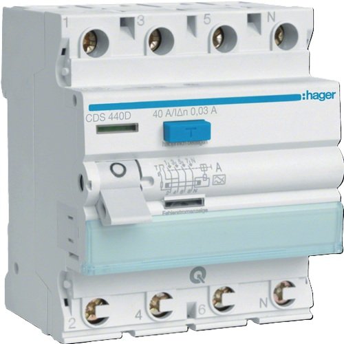 Intrerupator diferential RCCB Hager CDS440D, 4P 40A/30mA, tip A, quick-connect