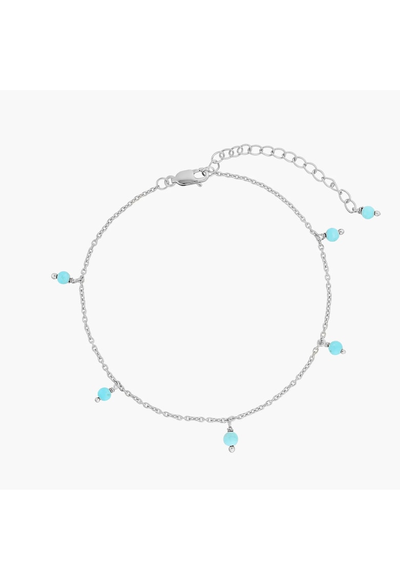 Bratara de picior din argint Gem Droplet - Turcoaz - 21-26 cm