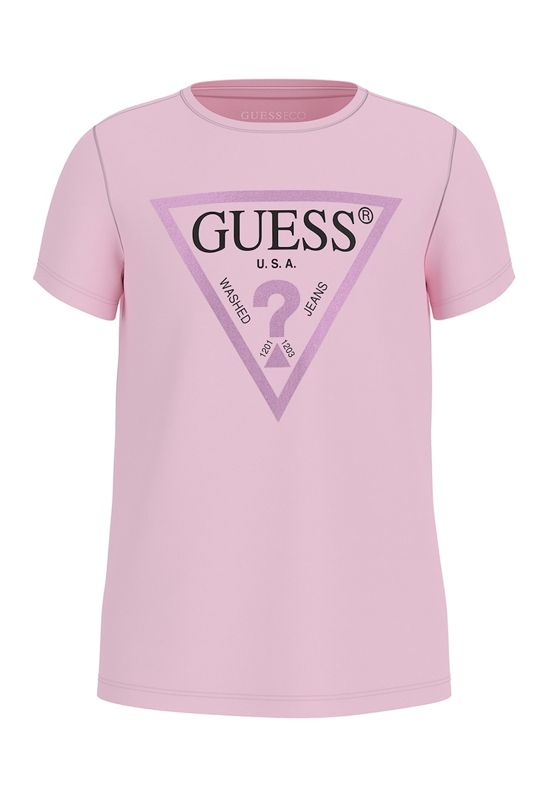 Tricou de bumbac cu imprimeu logo metalizat - Roz pastel