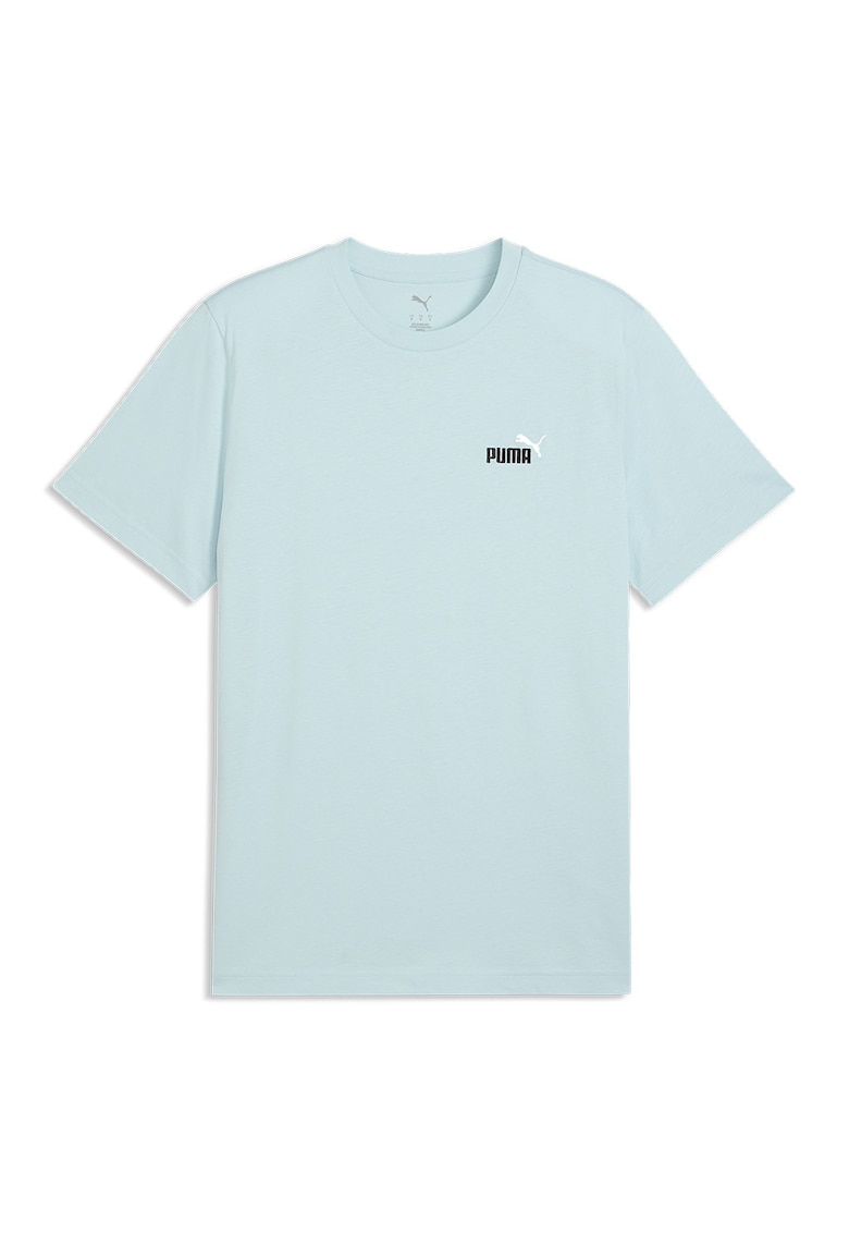Tricou de bumbac cu decolteu la baza gatului si logo brodat Essentials 2 - Albastru glaciar