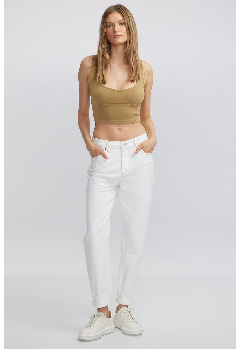 Top crop cu model uni - Maro deschis