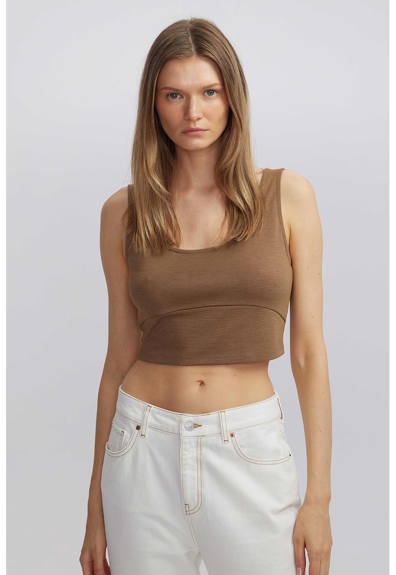 Top crop cu decolteu patrat - Maro deschis