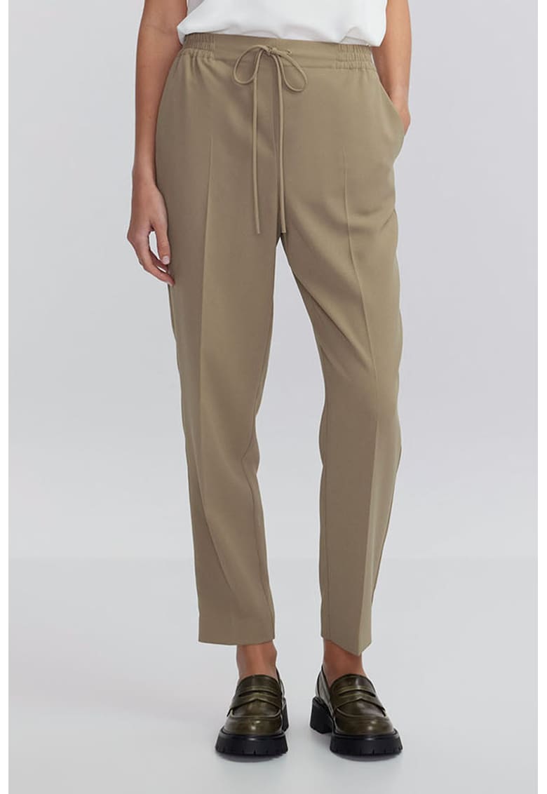 Pantaloni uni cu snur in talie - Maro deschis