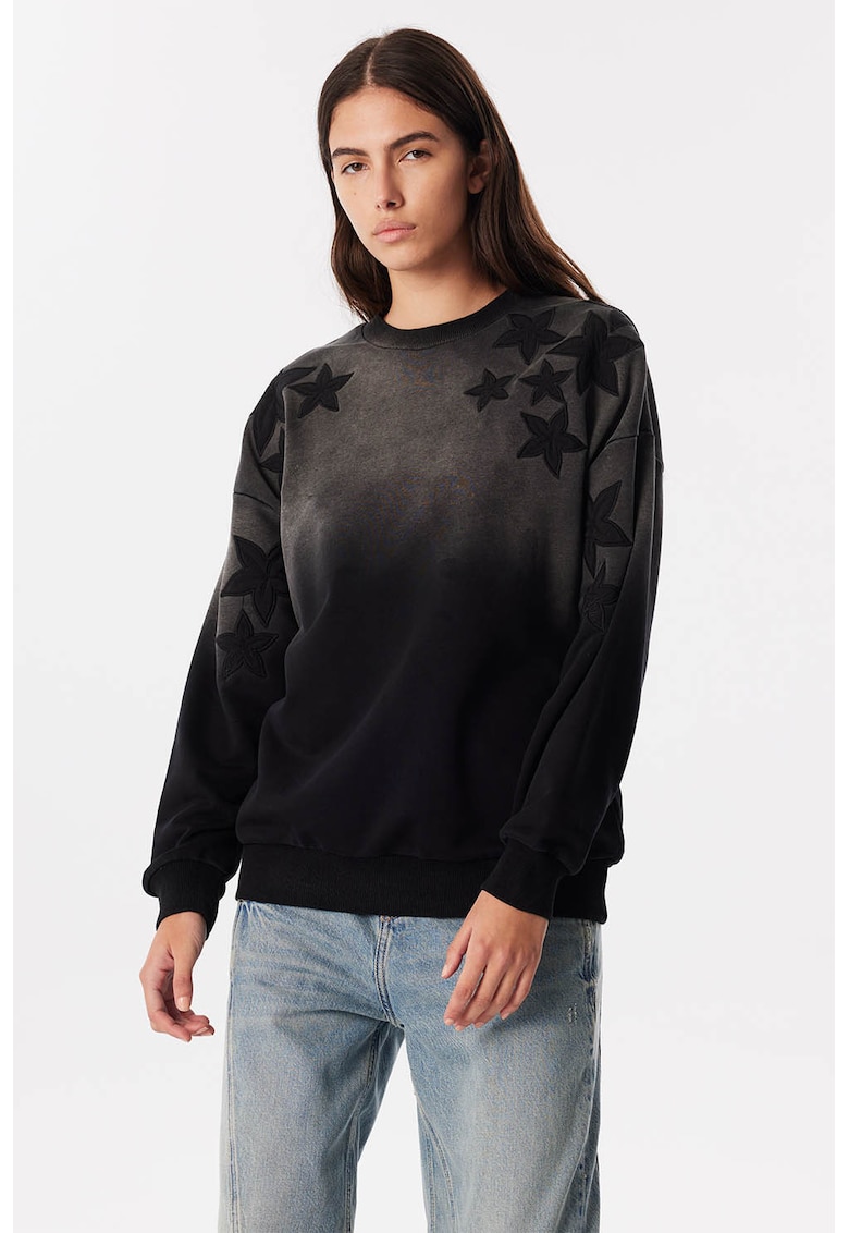 Bluza de trening cu model cu stele si maneci cazute - Negru/Gri