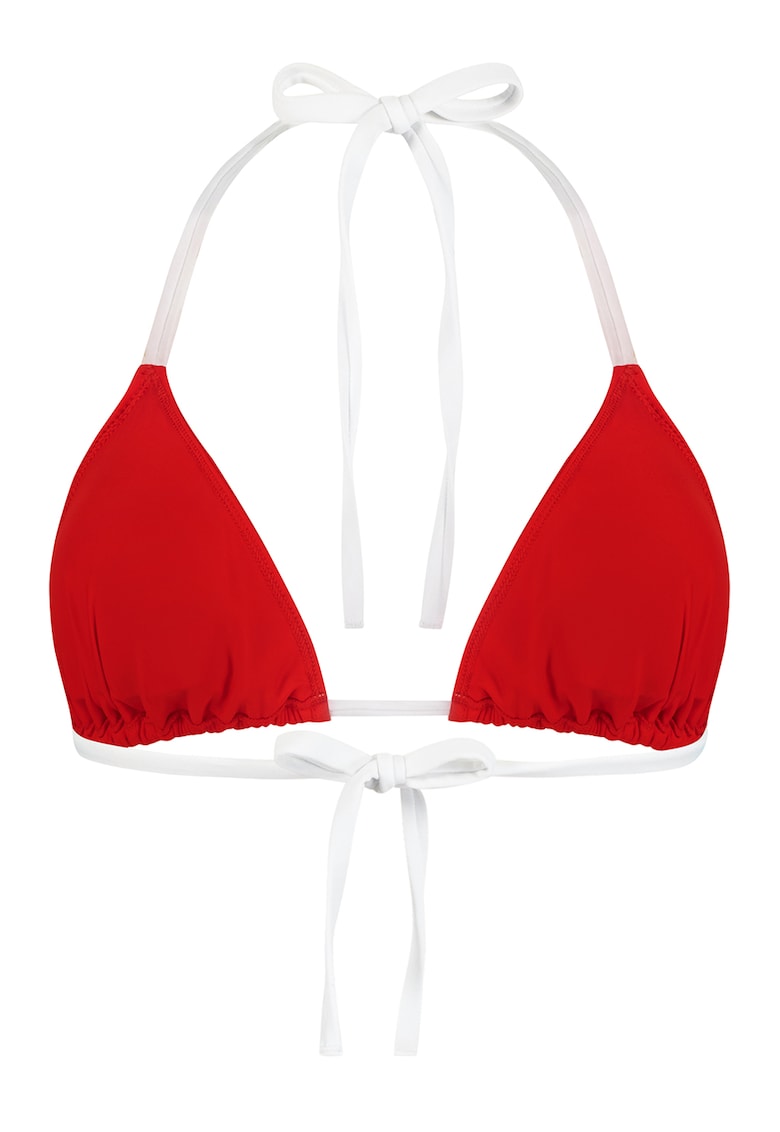 Sutien de baie cu cupe triunghiulare si model uni - Alb/Rosu inchis