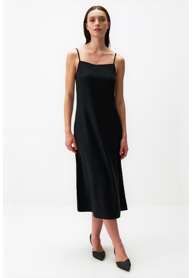 Rochie midi din amestec de in - Negru