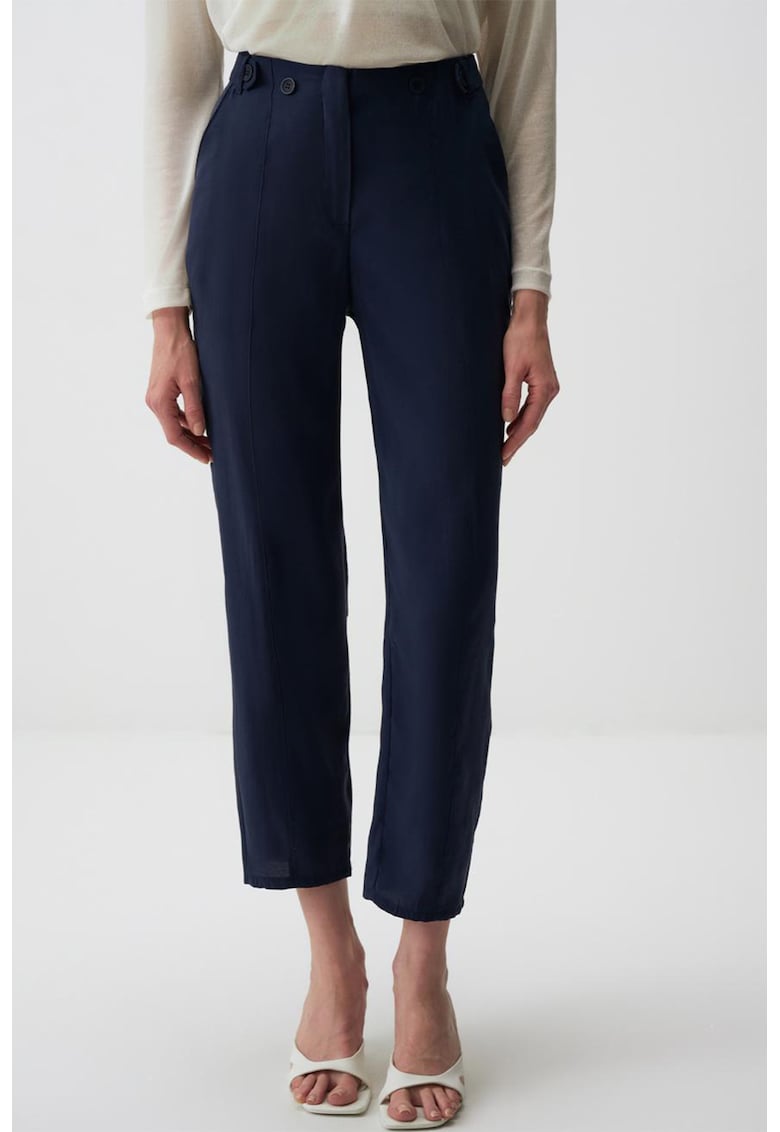 Pantaloni crop din amestec de modal - cu croiala dreapta - Bleumarin