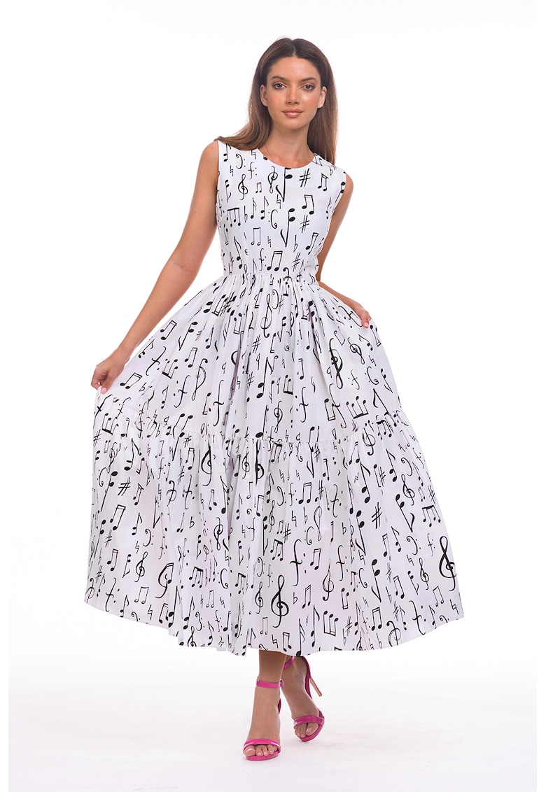 Rochie evazata fara maneci cu buzunare laterale - Negru/Alb optic