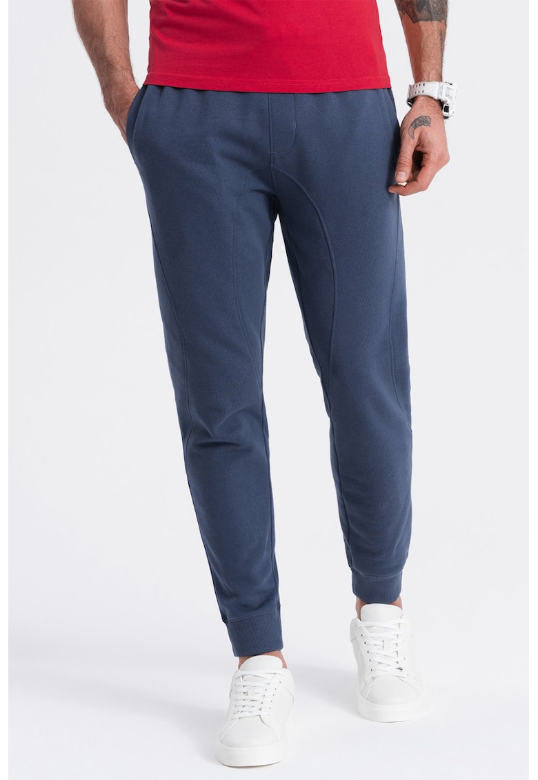 Pantaloni de trening cu croiala conica si snur de ajustare - Bleumarin