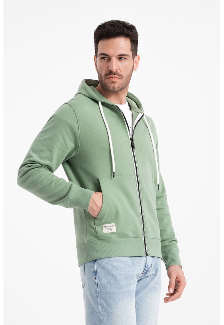 Hanorac cu fermoar si buzunare laterale - Verde aquamarin