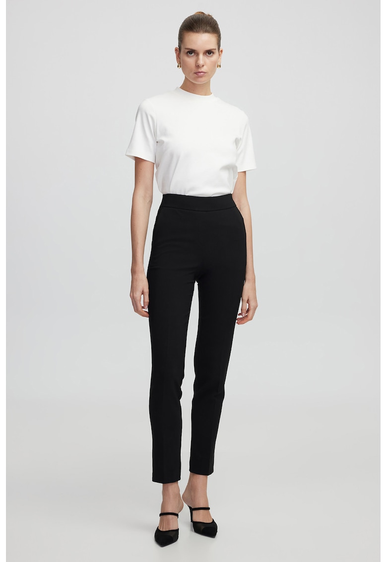 Pantaloni uni skinny cu talie inalta - Negru
