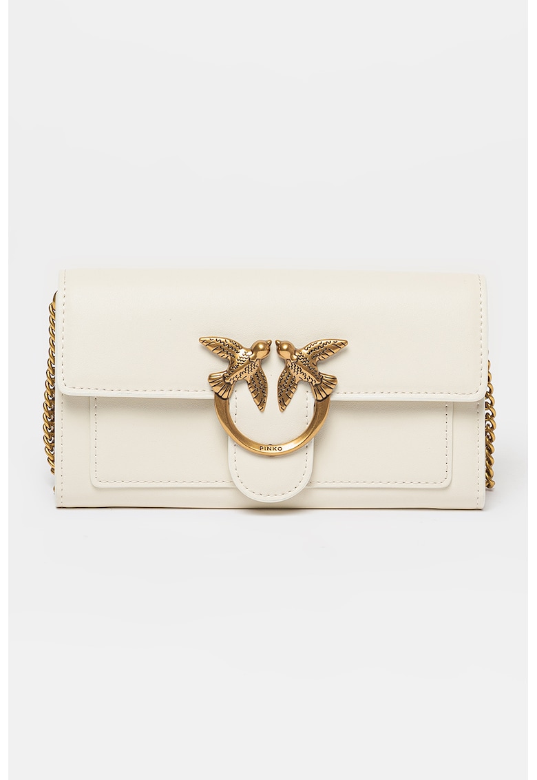Oferte la Geanta crossbody de piele cu aplicatie logo metalica Love One - Alb fildes/Bronz
