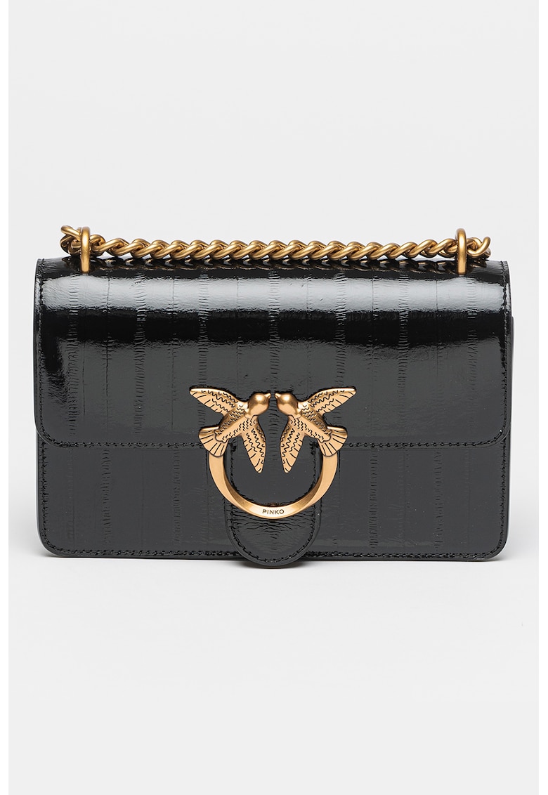 Geanta crossbody de piele cu bareta lant - Negru