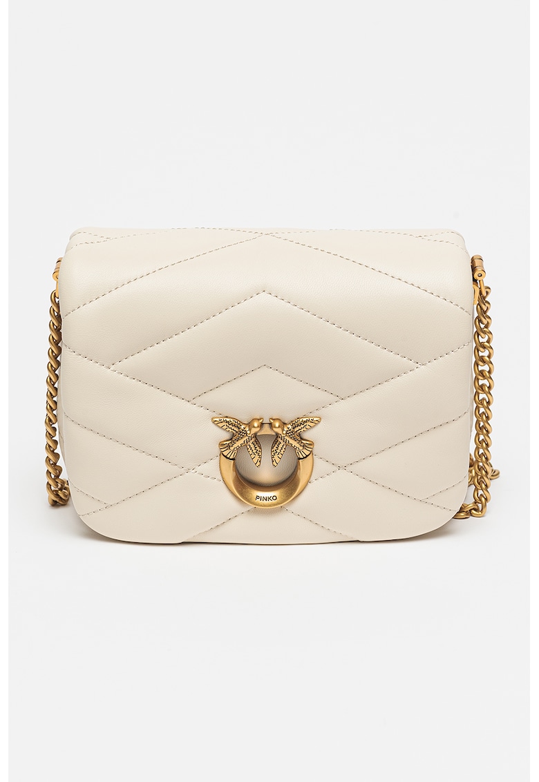 Geanta crossbody din piele Love Click Puff - Alb murdar