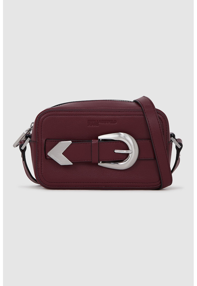 Geanta crossbody din piele ecologica cu catarama decorativa - Visiniu