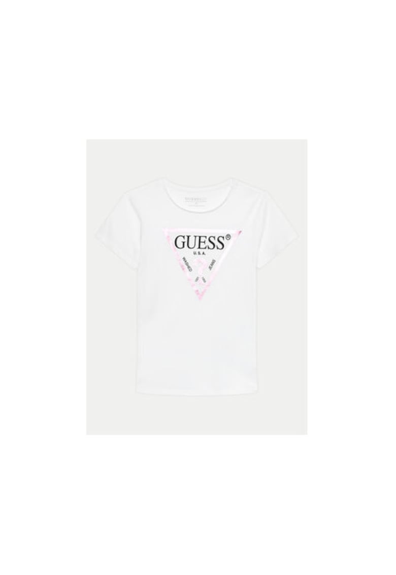 Tricou din bumbac cu decolteu rotund si logo