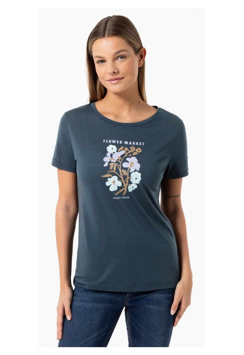 Tricou din amestec de lana Flower Market - Albastru