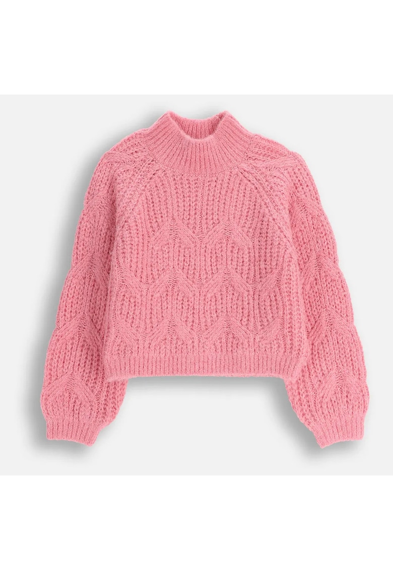 Pulover cu maneci raglan si guler mediu