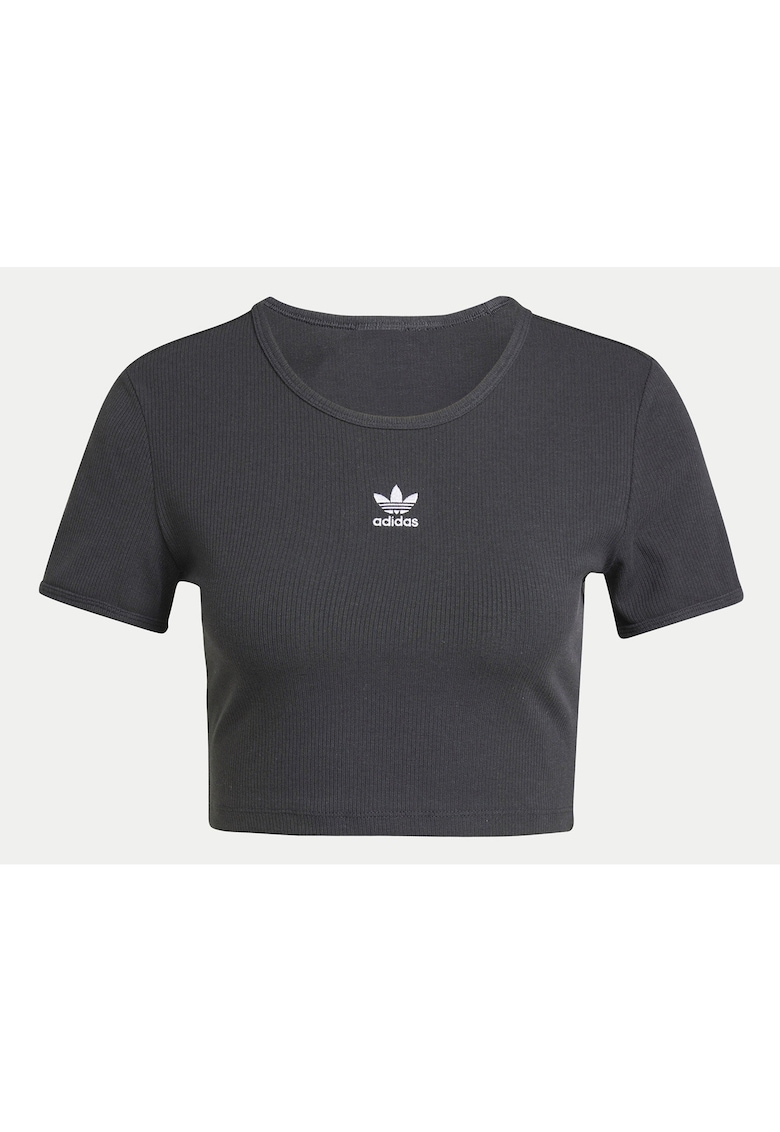 Tricou crop din bumbac cu decolteu la baza gatului