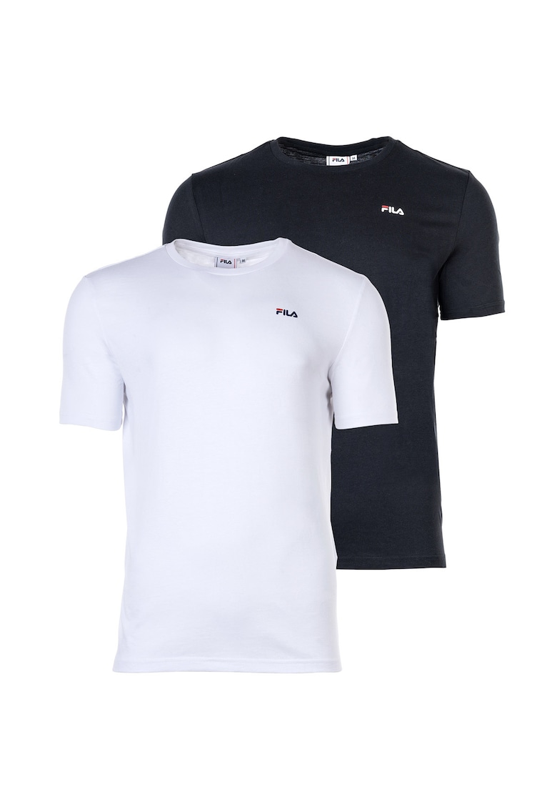 Set de tricouri cu decolteu la baza gatului si logo discret - 2 piese - Negru/Alb optic