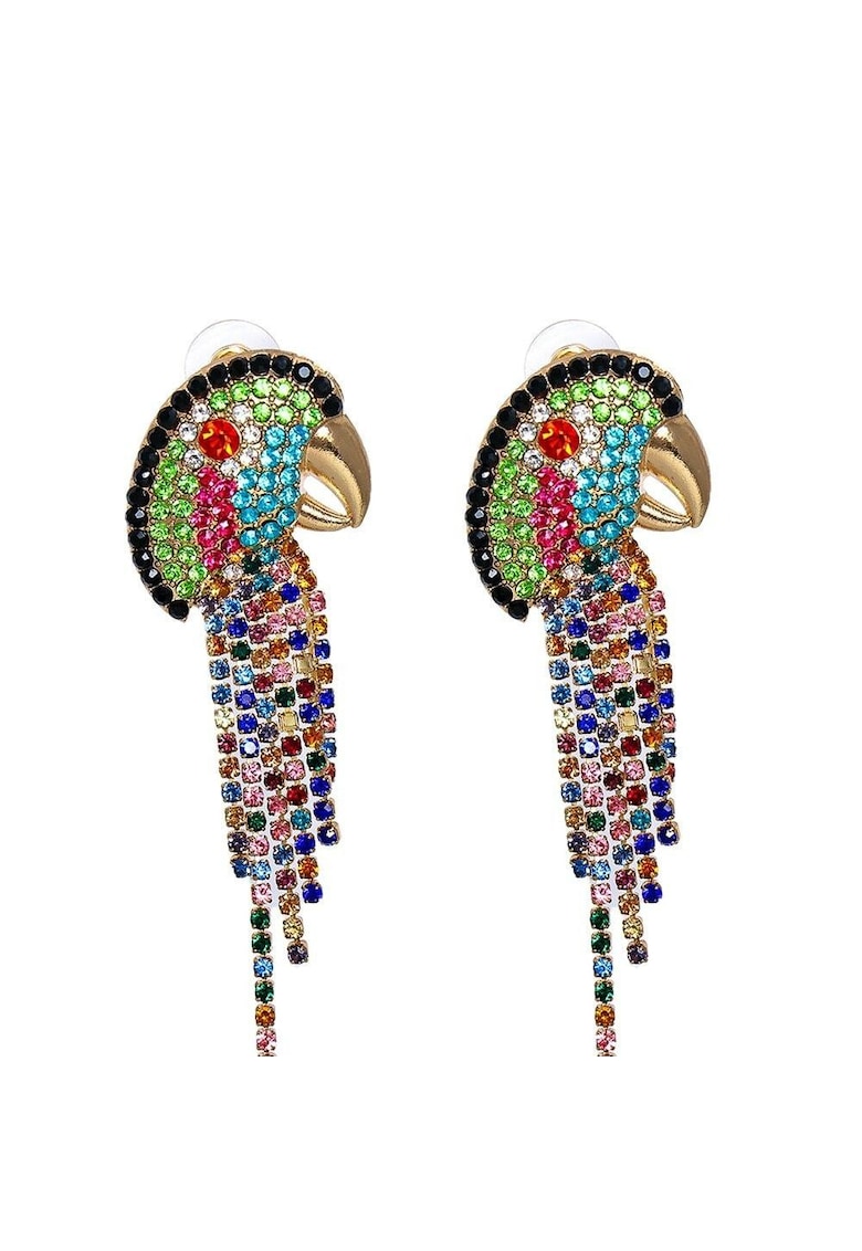 Cercei aurii - forma de papagal - cu pietre multicolore - Filomena C4 -