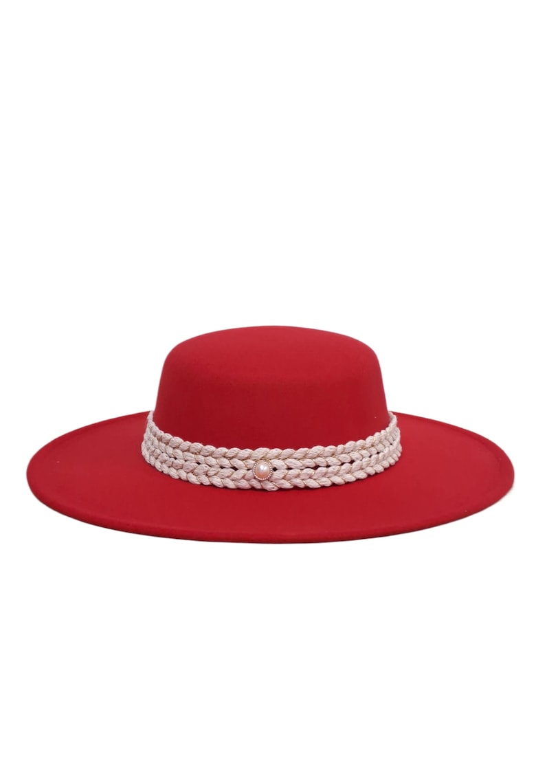 Palarie dama - rosie - stil canotiera - cu bor lat - Miranda -
