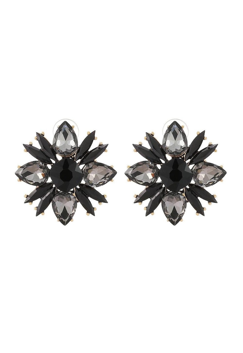 Cercei aurii - forma de floare - cu pietre negre - Esther C9 -
