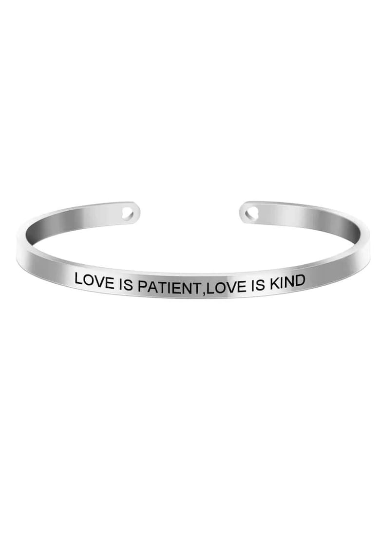 Bratara ajustabila - argintie - gravata Love is patient - love is kind
