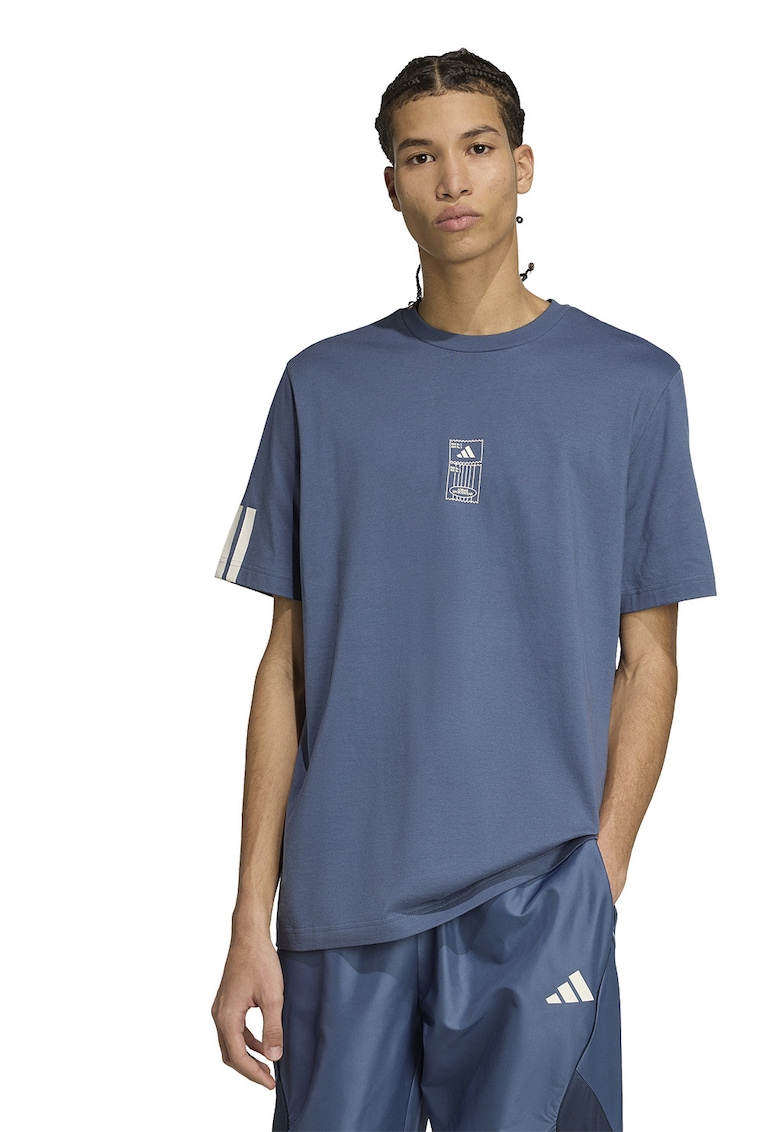 Tricou din bumbac cu logo - Albastru prafuit