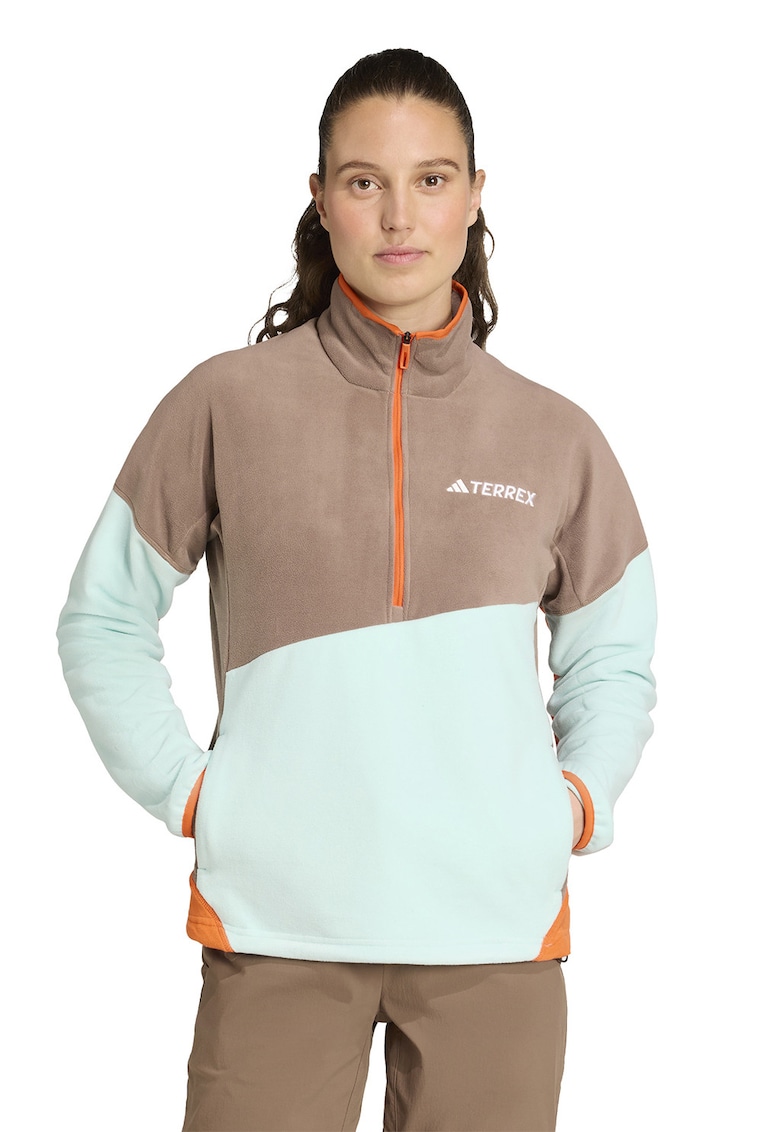 Bluza de trening cu fermoar scurt - pentru drumetii - Verde pal/Maro deschis