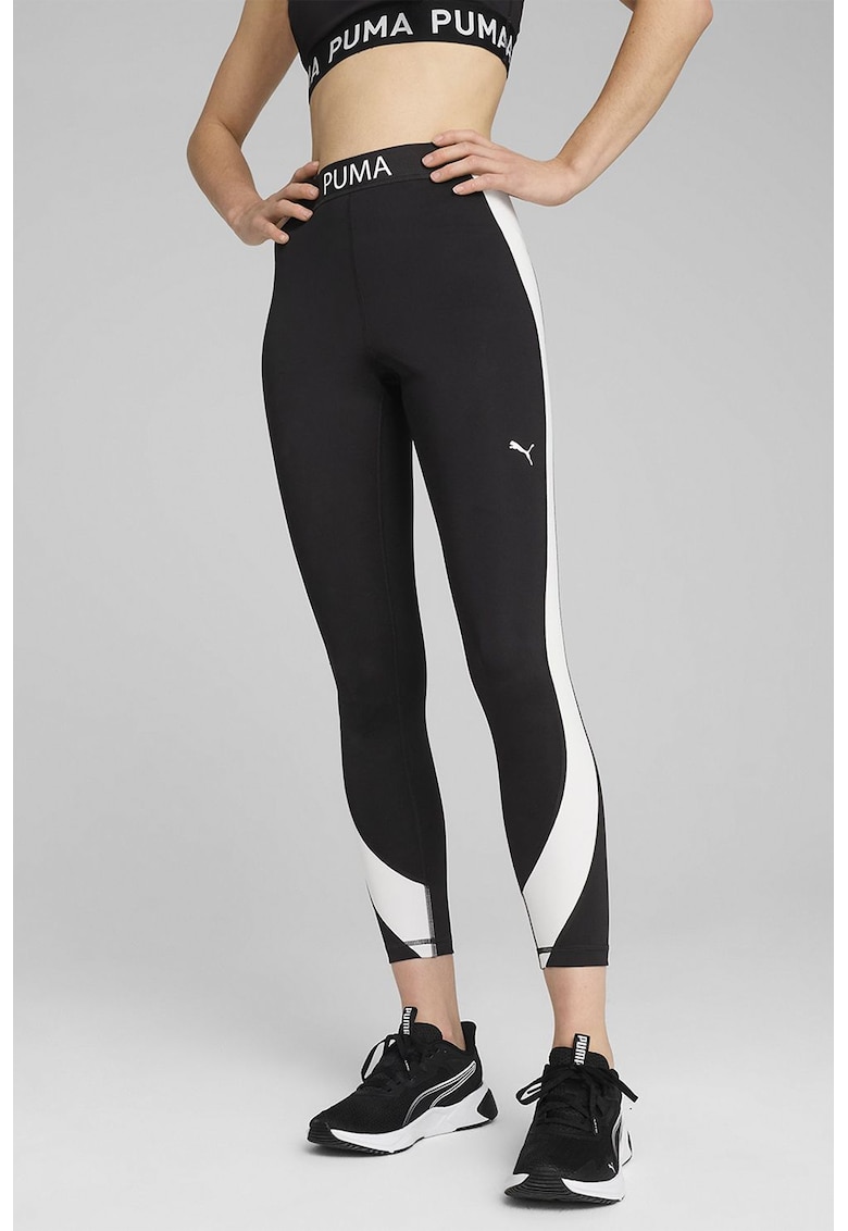 Colanti crop cu talie inalta - pentru fitness Strong - Alb/Negru