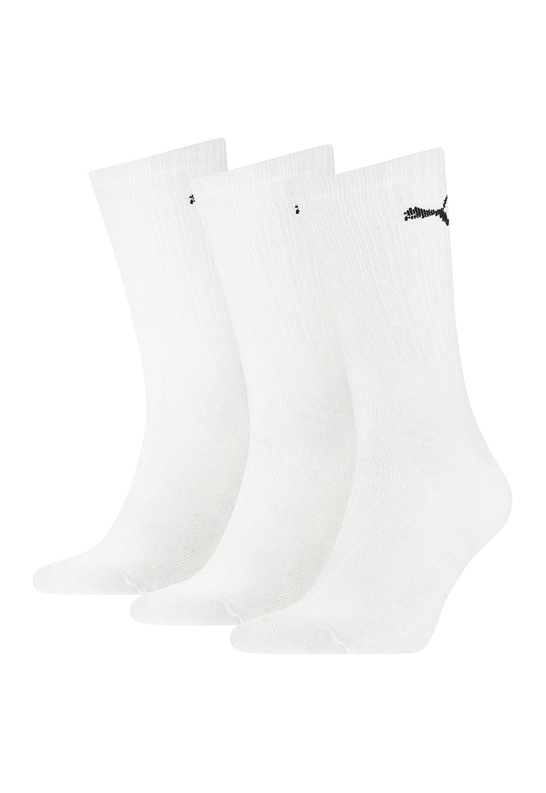 Set de sosete unisex lungi cu logo brodat - 3 perechi - Alb