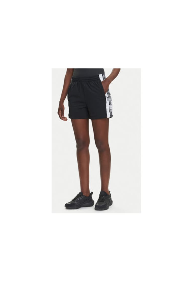 Pantaloni scurti de trening din poliester cu capse laterale si logo
