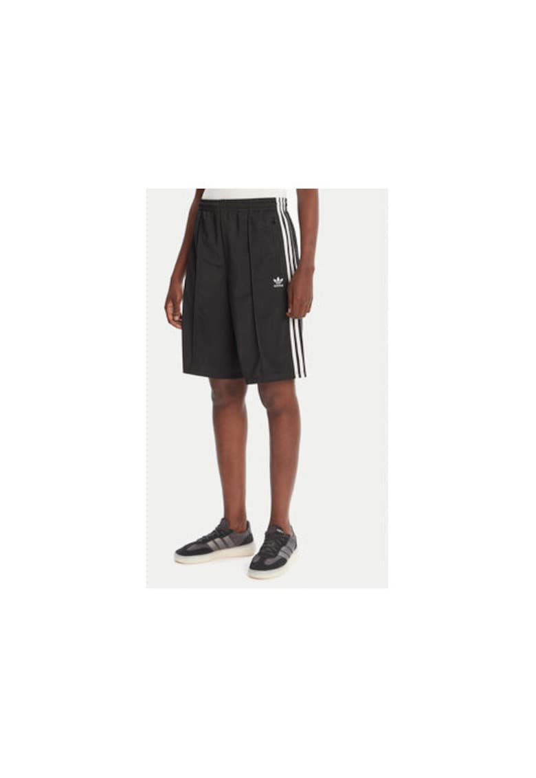 Pantaloni scurti de trening din poliester cu capse laterale si logo frontal