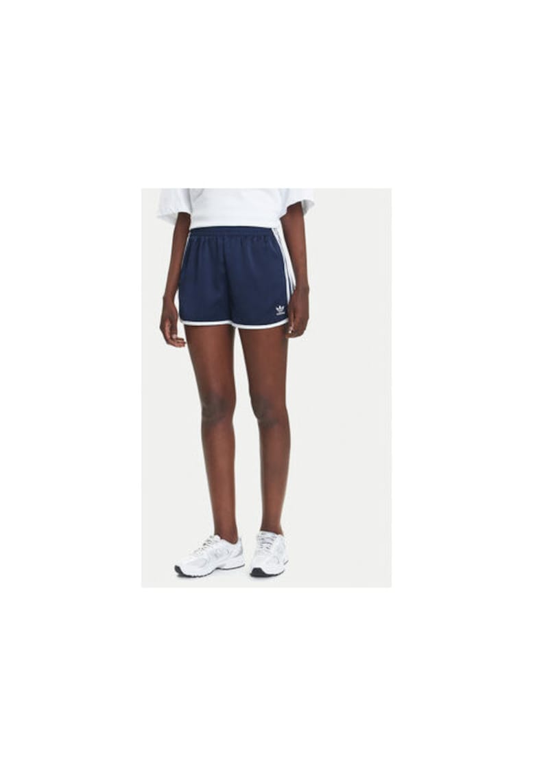 Pantaloni scurti de trening din poliester cu margini contrastante si logo frontal