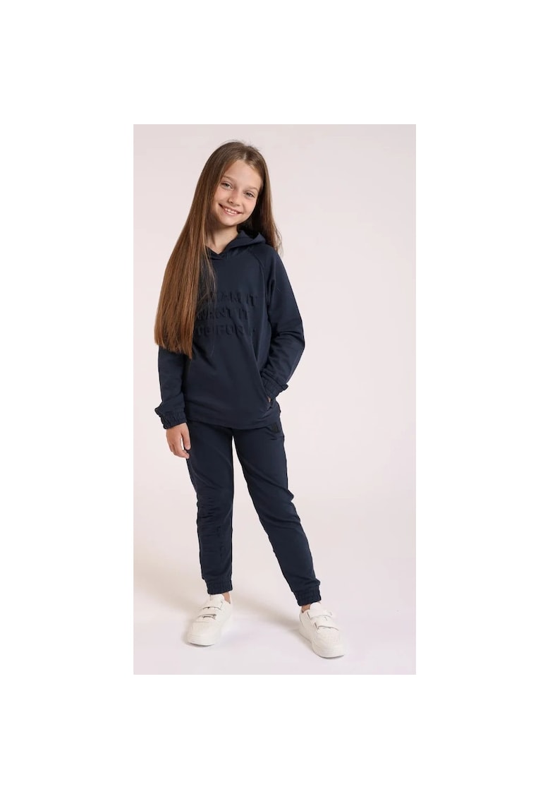 Pantaloni sport din bumbac cu buzunare pentru fete - Albastru