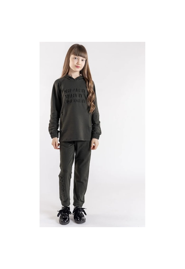 Pantaloni sport din bumbac cu buzunare pentru fete - Verde