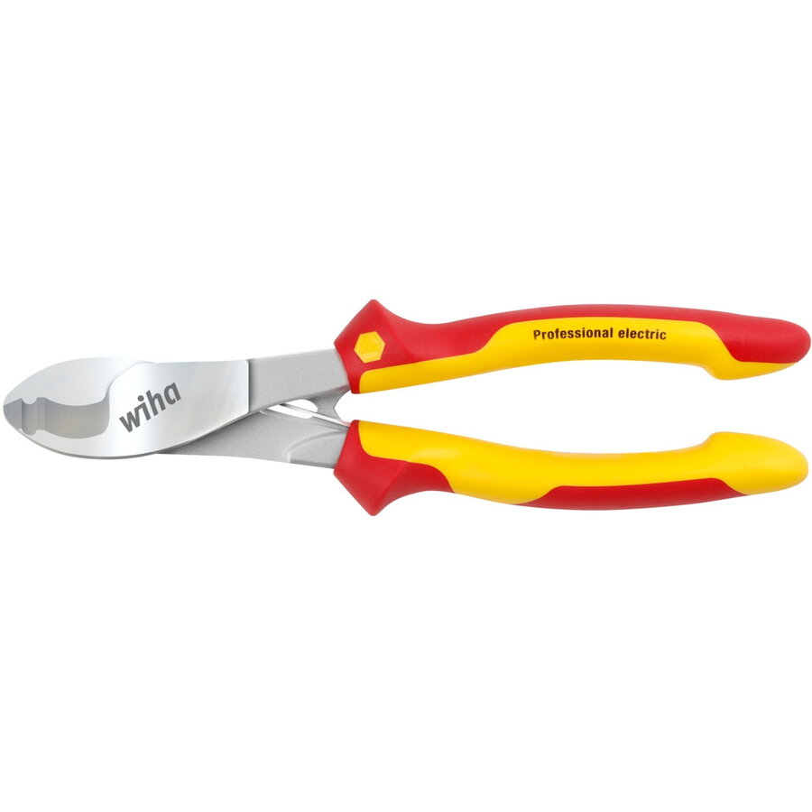 Oferte la Professional electric cable cutter, 180mm, cutting pliers red/yellow, with on/off opening spring