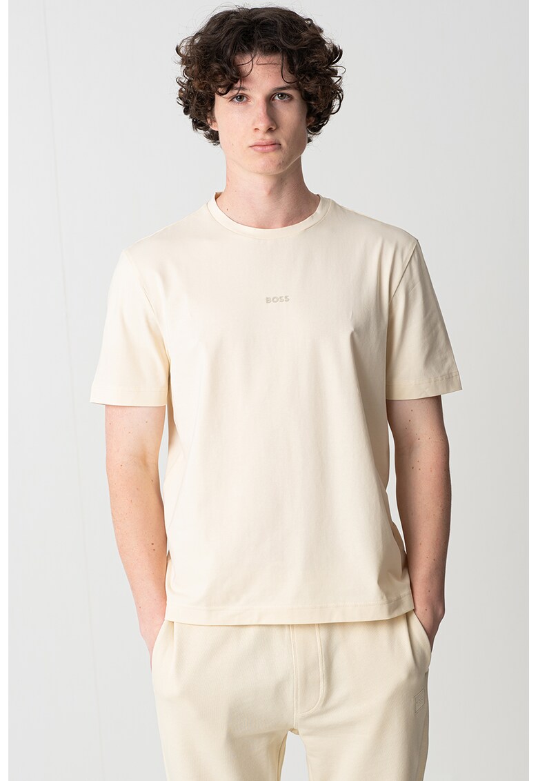 Tricou cu decolteu la baza gatului si logo discret - Galben pal