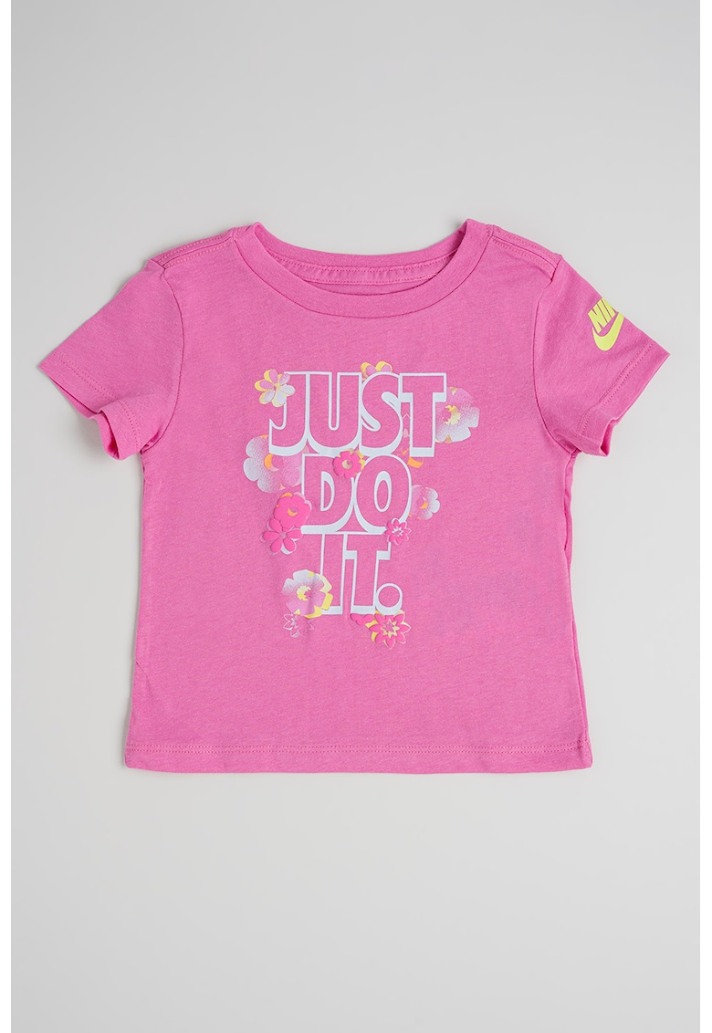 Tricou cu mesaj si model floral - Alb/Galben/Roz deschis