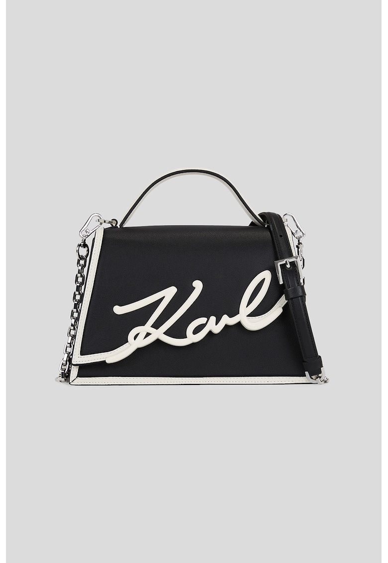 Geanta crossbody de piele cu logo supradimensionat - Alb/Negru