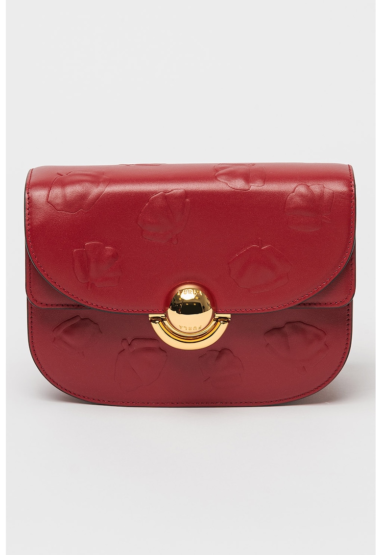 Geanta crossbody de piele cu clapa su model in relief - Visiniu